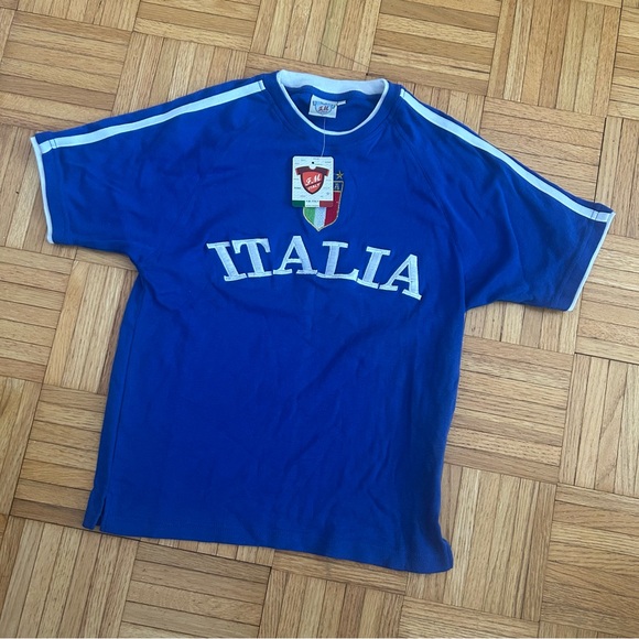 Vintage Tops - FM ITALY Blue Italia T-Shirt with White Accents